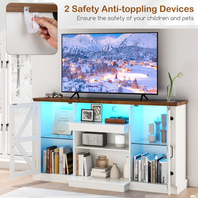 59 Inches Media Console Table with 3-Level Shelves and 22 Dynamic Modes