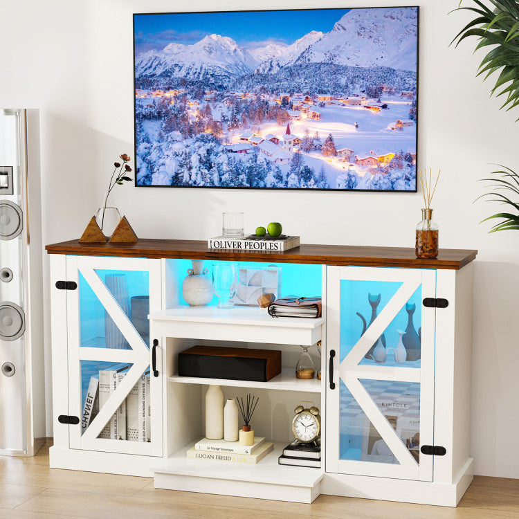 59 Inches Media Console Table with 3-Level Shelves and 22 Dynamic Modes