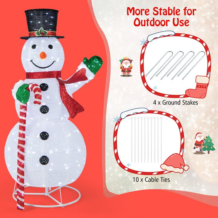 5FT/150cm Christmas Lighted Snowman, Pre-lit Snowman with 180 LED Lights