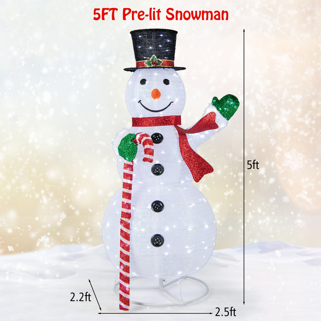 5FT/150cm Christmas Lighted Snowman, Pre-lit Snowman with 180 LED Lights
