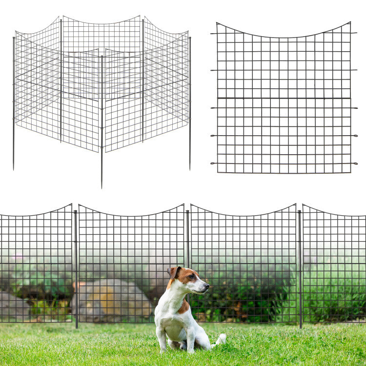 5 Panels No Dig Outdoor Decorative Garden Fence Versatile Metal Animal Barrier Landscape Fencing Edge with 5 Stakes