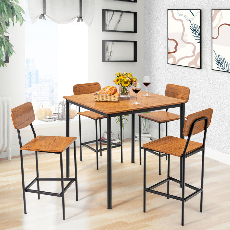 5 Pieces Counter Height Dining Table Set Industrial Kitchen Bar Stools Set Dinette Set with Footrest and Backrest