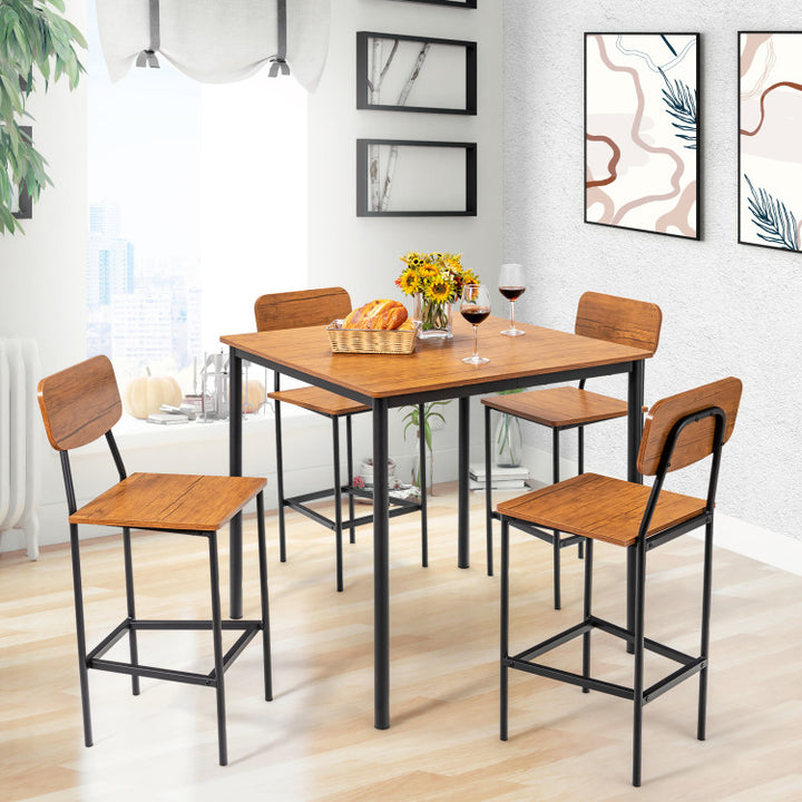 5 Pieces Counter Height Dining Table Set Industrial Kitchen Bar Stools Set Dinette Set with Footrest and Backrest