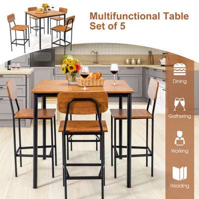 5 Pieces Counter Height Dining Table Set Industrial Kitchen Bar Stools Set Dinette Set with Footrest and Backrest