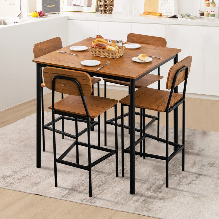 5 Pieces Counter Height Dining Table Set Industrial Kitchen Bar Stools Set Dinette Set with Footrest and Backrest