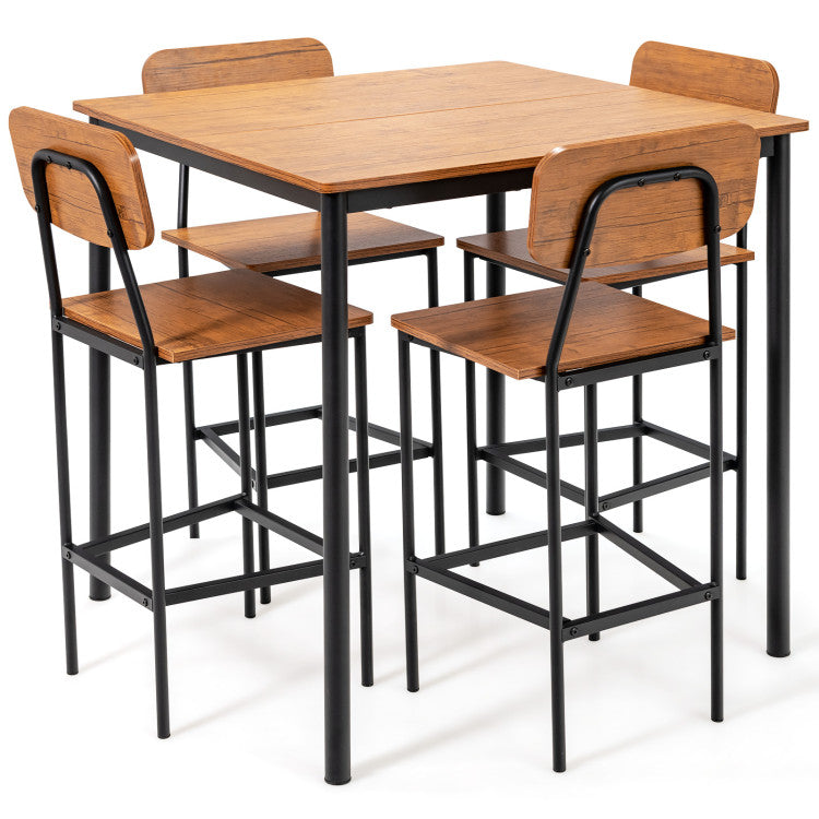 5 Pieces Counter Height Dining Table Set Industrial Kitchen Bar Stools Set Dinette Set with Footrest and Backrest