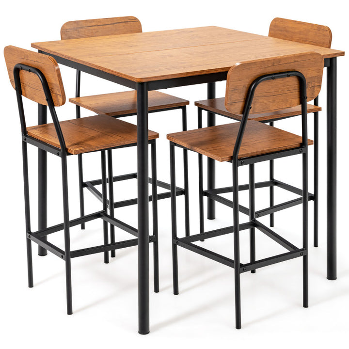 5 Pieces Counter Height Dining Table Set Industrial Kitchen Bar Stools Set Dinette Set with Footrest and Backrest