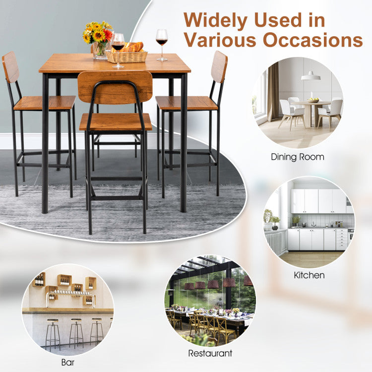 5 Pieces Counter Height Dining Table Set Industrial Kitchen Bar Stools Set Dinette Set with Footrest and Backrest