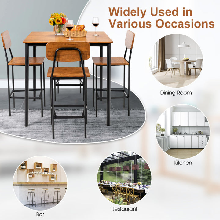 5 Pieces Counter Height Dining Table Set Industrial Kitchen Bar Stools Set Dinette Set with Footrest and Backrest