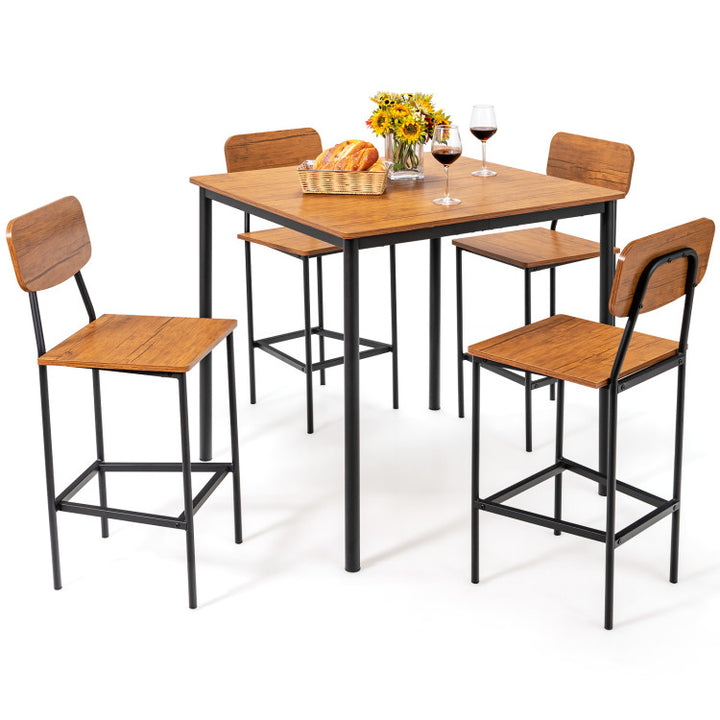 5 Pieces Counter Height Dining Table Set Industrial Kitchen Bar Stools Set Dinette Set with Footrest and Backrest
