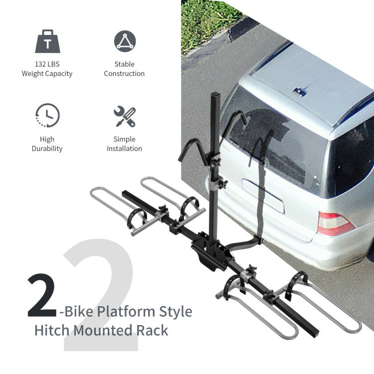 2-Bike Hitch Mount Bike Rack for 1-1/4 Inch or 2 Inch Receiver