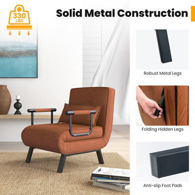 5 Position Folding Convertible Sleeper Sofa Bed Arm Chair with Adjustable Backrest