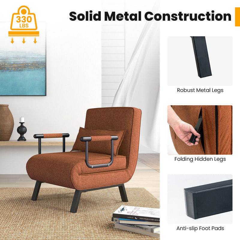 5 Position Folding Convertible Sleeper Sofa Bed Arm Chair with Adjustable Backrest