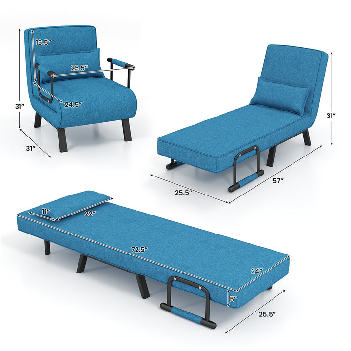 5 Position Folding Convertible Sleeper Sofa Bed Arm Chair with Adjustable Backrest
