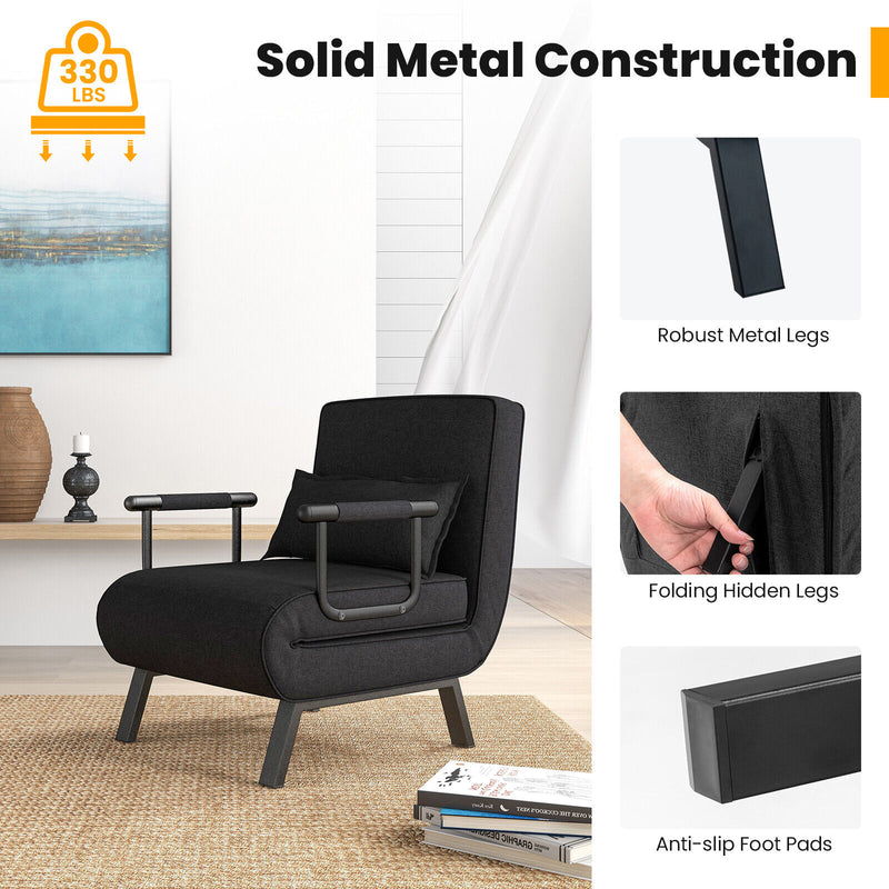 5 Position Folding Convertible Sleeper Sofa Bed Arm Chair with Adjustable Backrest