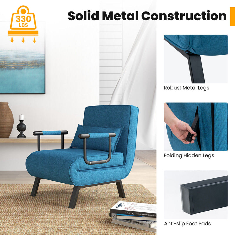 5 Position Folding Convertible Sleeper Sofa Bed Arm Chair with Adjustable Backrest