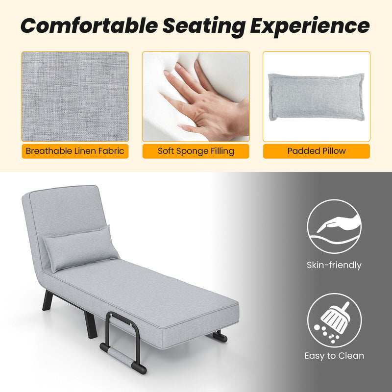 5 Position Folding Convertible Sleeper Sofa Bed Arm Chair with Adjustable Backrest