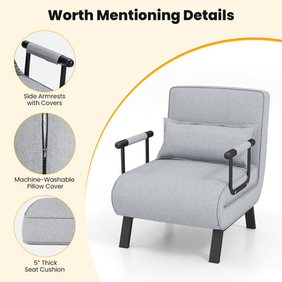 5 Position Folding Convertible Sleeper Sofa Bed Arm Chair with Adjustable Backrest