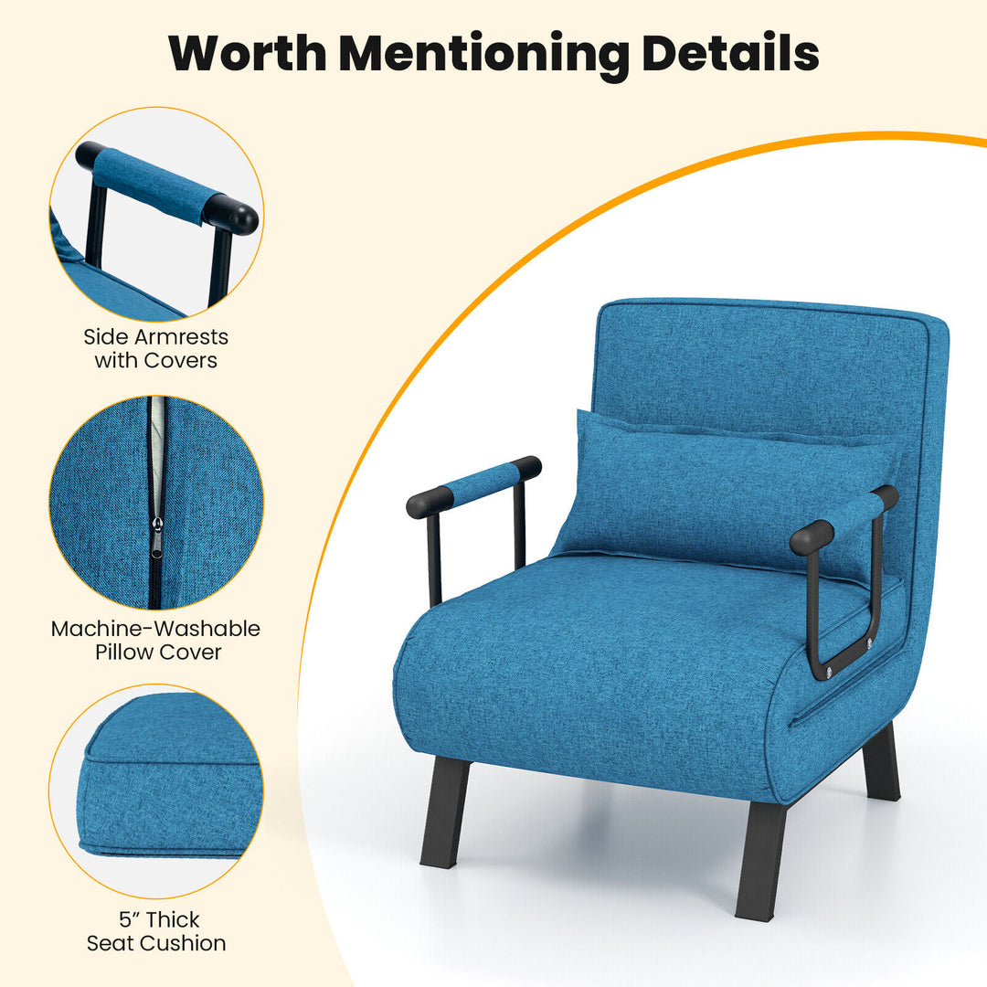 5 Position Folding Convertible Sleeper Sofa Bed Arm Chair with Adjustable Backrest