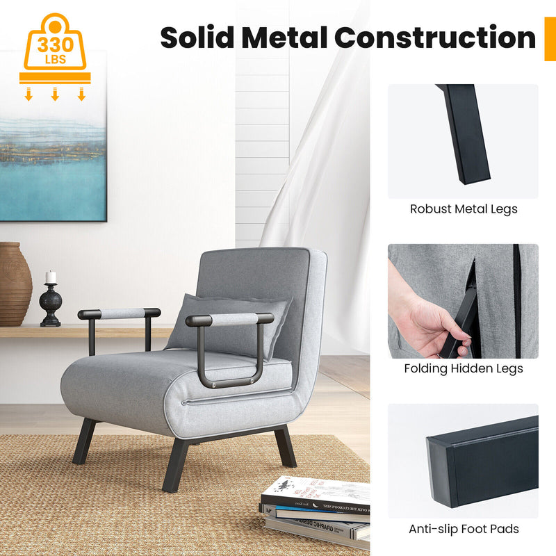 5 Position Folding Convertible Sleeper Sofa Bed Arm Chair with Adjustable Backrest