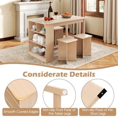 5 Pieces Dining Table Set with Storage Shelf and 4 Stools