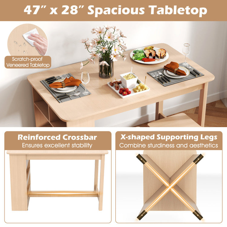 5 Pieces Dining Table Set with Storage Shelf and 4 Stools