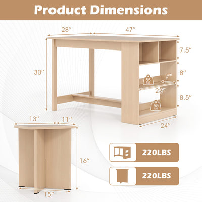 5 Pieces Dining Table Set with Storage Shelf and 4 Stools
