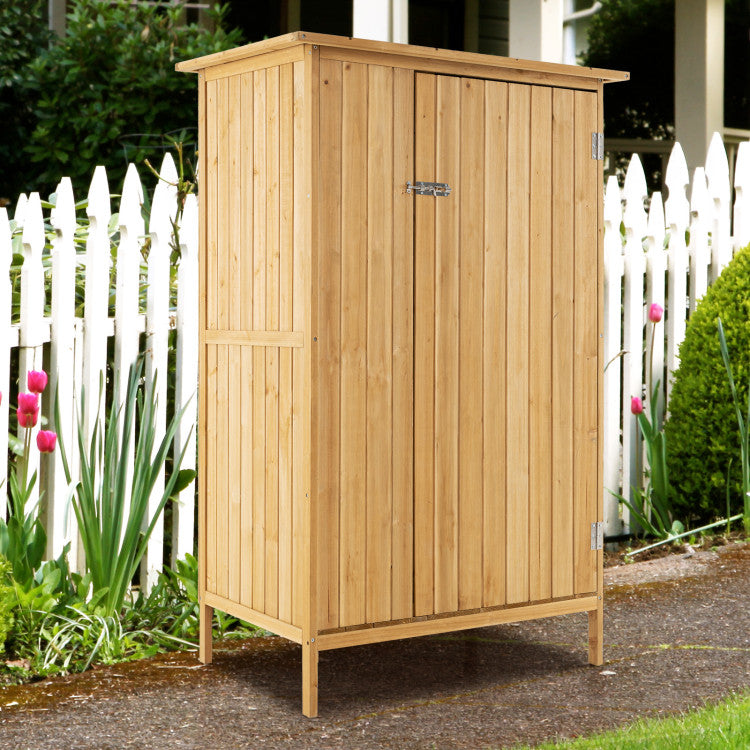 5 × 3 Feet Outdoor Storage Cabinet Wooden Garden Shed Vertical Tool Bo ...
