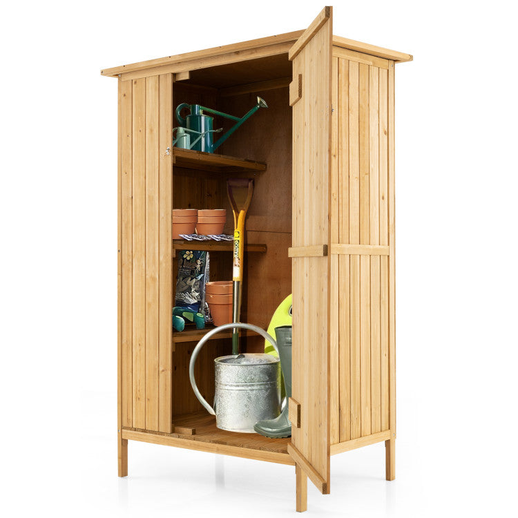 5 × 3 Feet Outdoor Storage Cabinet Wooden Garden Shed Vertical Tool Bo ...