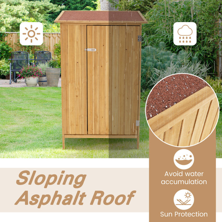 5 × 3 Feet Outdoor Storage Cabinet Wooden Garden Shed Vertical Tool Box with 3-Tier Shelves and Lockable Door
