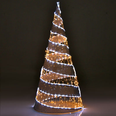 5ft Pre-lit Christmas Tree Glittered Cone Tree with LED Lights