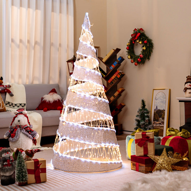 5ft Pre-lit Christmas Tree Glittered Cone Tree with LED Lights