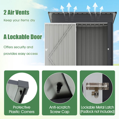 5x3FT Vertical Outdoor Steel Storage Shed Heavy-duty Utility Tool House with Air Vents and Lockable Doors