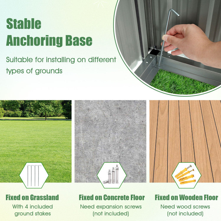 5x3FT Vertical Outdoor Steel Storage Shed Heavy-duty Utility Tool House with Air Vents and Lockable Doors