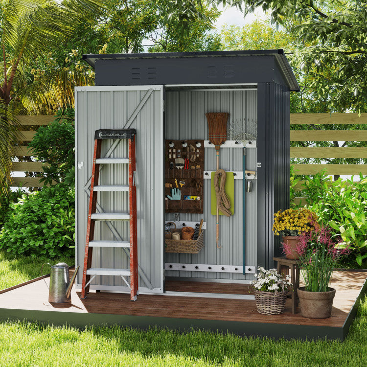 5x3FT Vertical Outdoor Steel Storage Shed Heavy-duty Utility Tool House with Air Vents and Lockable Doors