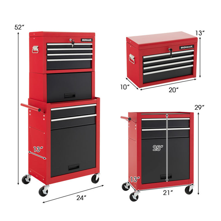 6-Drawer Rolling Tool Chest Removable Storage Cabinet Toolbox Organizer with Wheels and Lock