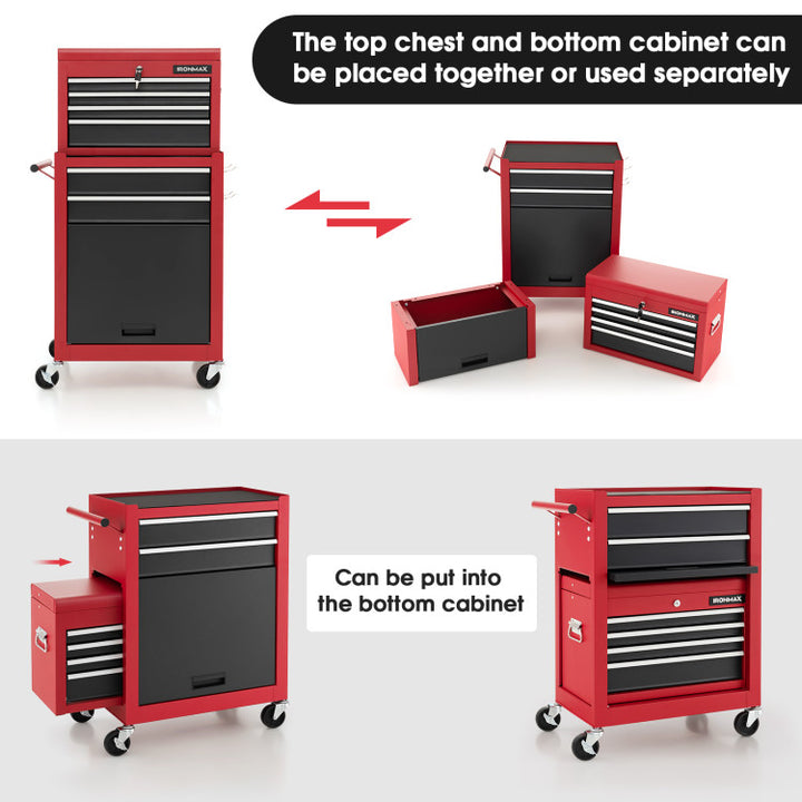 6-Drawer Rolling Tool Chest Removable Storage Cabinet Toolbox Organizer with Wheels and Lock