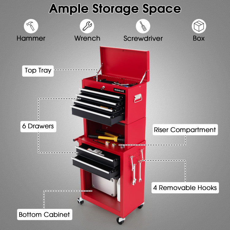 6-Drawer Rolling Tool Chest Removable Storage Cabinet Toolbox Organizer with Wheels and Lock