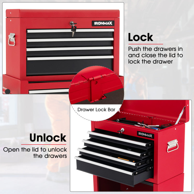 6-Drawer Rolling Tool Chest Removable Storage Cabinet Toolbox Organizer with Wheels and Lock