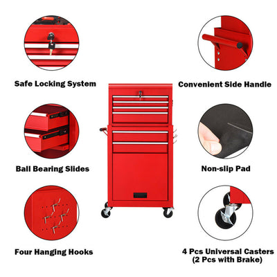 6-Drawer Big Rolling Tool Chest Organizers Removable Storage Cabinet with Wheels and Lock