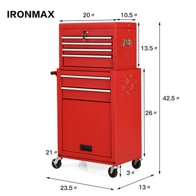 6-Drawer Big Rolling Tool Chest Organizers Removable Storage Cabinet with Wheels and Lock