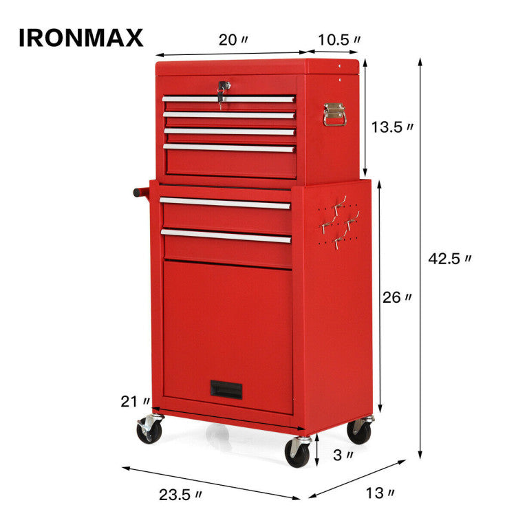 6-Drawer Big Rolling Tool Chest Organizers Removable Storage Cabinet with Wheels and Lock