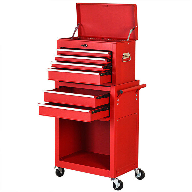 6-Drawer Big Rolling Tool Chest Organizers Removable Storage Cabinet with Wheels and Lock