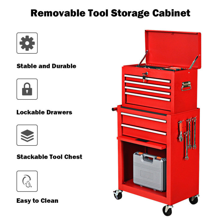 6-Drawer Big Rolling Tool Chest Organizers Removable Storage Cabinet with Wheels and Lock