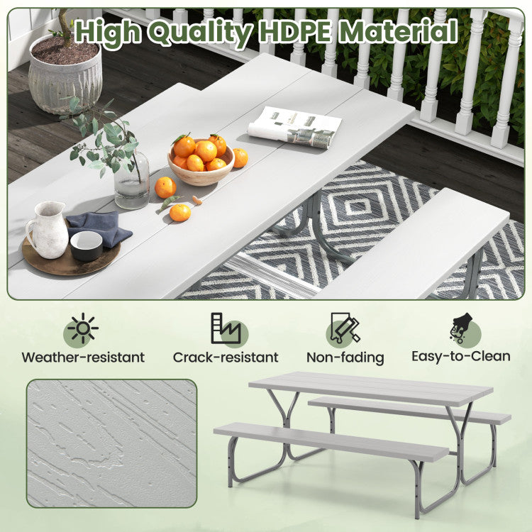 6 FT Outdoor Picnic Table Bench Set Patio HDPE Camping Dining Conversation Set with Built-in Umbrella Hole