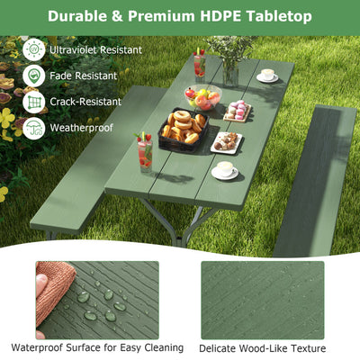 6 FT Outdoor Picnic Table Bench Set Patio HDPE Camping Dining Conversation Set with Built-in Umbrella Hole