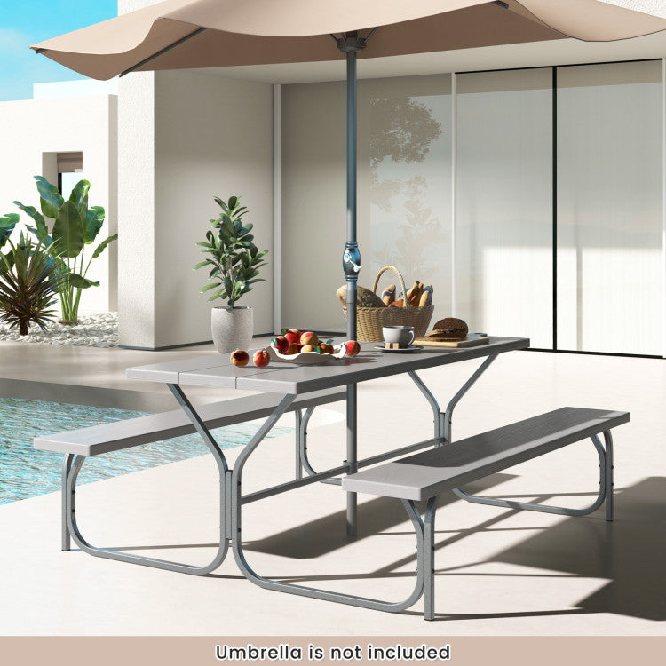 6 FT Outdoor Picnic Table Bench Set Patio HDPE Camping Dining Conversation Set with Built-in Umbrella Hole