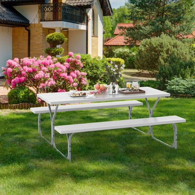 6 FT Outdoor Picnic Table Bench Set Patio HDPE Camping Dining Conversation Set with Built-in Umbrella Hole