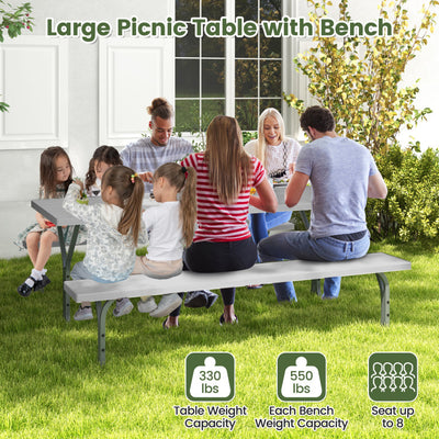 6 FT Outdoor Picnic Table Bench Set Patio HDPE Camping Dining Conversation Set with Built-in Umbrella Hole