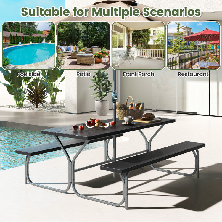 6 FT Outdoor Picnic Table Bench Set Patio HDPE Camping Dining Conversation Set with Built-in Umbrella Hole